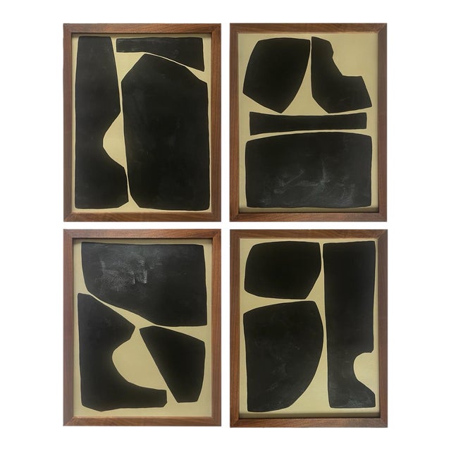 "Elementi" Contemporary Abstract Set of Four Minimalist Paintings on Paper by Artist r.k. Red For Sale