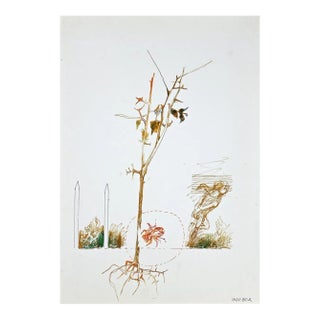 The Tree, Original Ink Drawing and Watercolor, 1970s For Sale