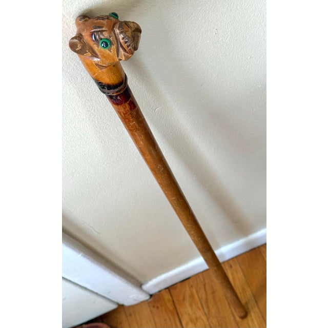 Brown American Folk Art Carved Bulldog Dog Cane For Sale - Image 8 of 9