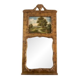 Grand 72" Vintage French Louis XV Style Giltwood Trumeau Mirror For Sale