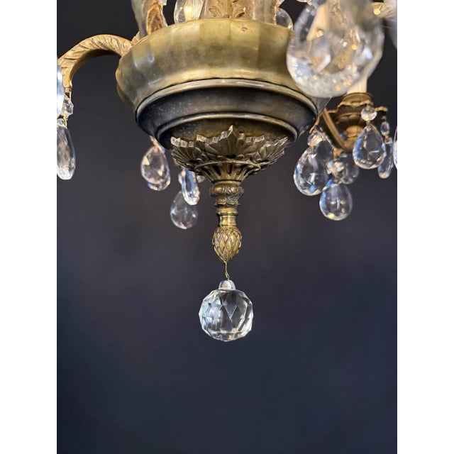 Antique French Brass & Crystal Chandelier For Sale - Image 10 of 10