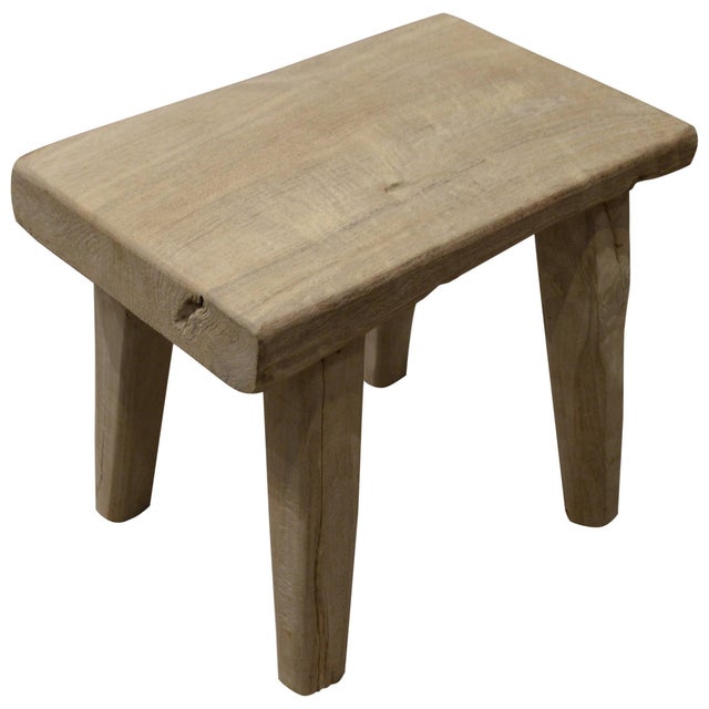Reclaimed bleached teak wood stool or side table with a light white wash finish. Perfect for inside or outside living. We...