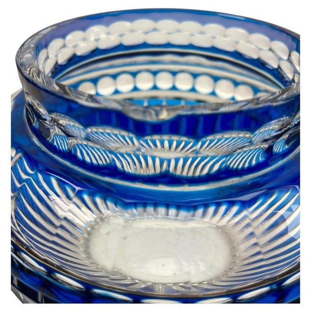 Cobalt Cut-to-Clear Crystal Pique Fleurs Vase with Grille from Val Saint Lambert, 1935 For Sale - Image 10 of 11