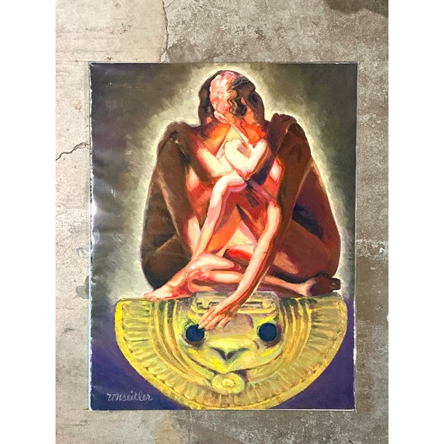 Abstract Vintage Ron Seitler Figurative Oil Crayon Drawing For Sale - Image 3 of 12
