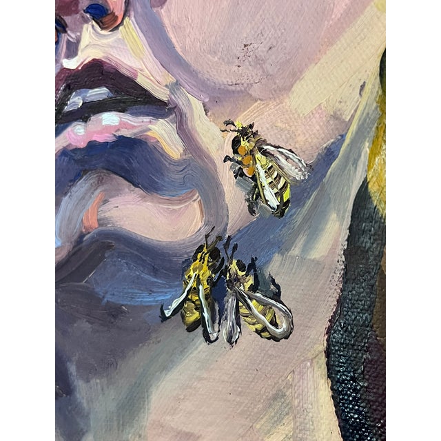 Woman in Overalls partially nude laying in Orchard with Hornets on her face... Good studio condition; raw edges as shown....