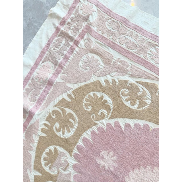 1960s Decorative Neutral Tan Suzani Tribal Textile For Sale - Image 5 of 9