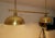 Very large vintage pool pendant light, all brass structure with 2 domes reflectors dimensions h 35.43 in x w 47.63 in x d...
