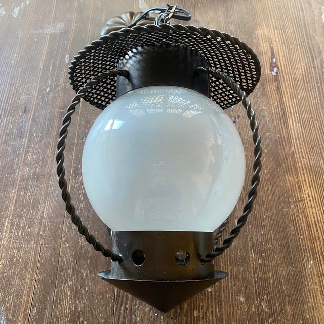 Perforated Metal Pendant Light in the style of Mathieu Matégot, 1950s For Sale - Image 9 of 12