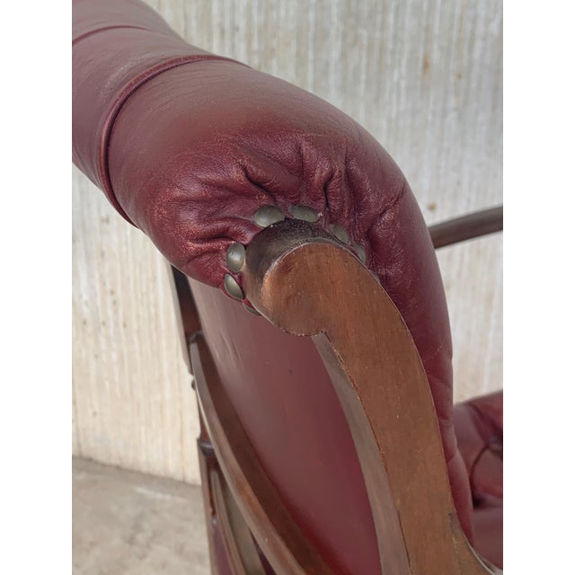 Set of Ten Restored Early 20th Century Chesterfield Hardwood Red Leather Dining Armchairs For Sale - Image 12 of 18