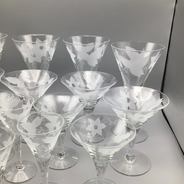 Traditional Floral Etched Crystal Stemware Glasses - Set of 18 For Sale - Image 3 of 13