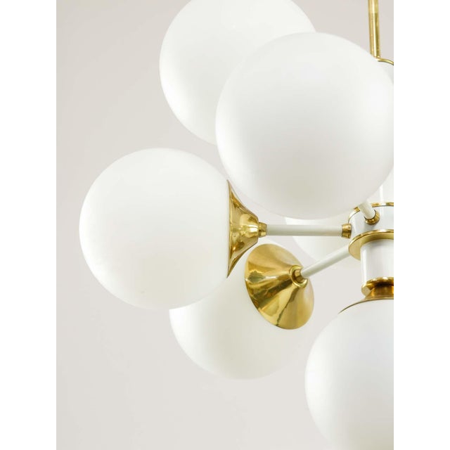 Vintage Italian Brass and Opaline 10-Arm Chandelier, 1970s For Sale - Image 6 of 18