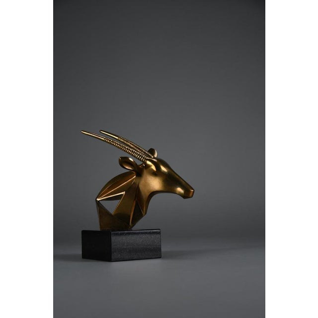 Oryx Bronze Sculpture in Brass & Marble by Tchavdar Iliev, 1990s For Sale - Image 12 of 17
