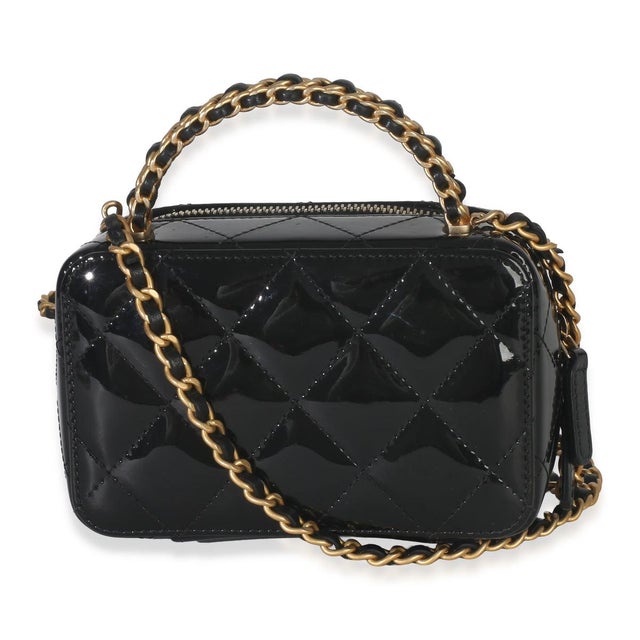 Chanel Black Quilted Patent Mini Vanity Chain Bag For Sale - Image 4 of 8