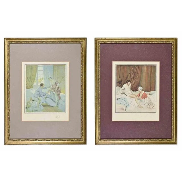 Unknown, Erotic Scenes, Lithograph, Framed, Set of 2 For Sale - Image 6 of 6