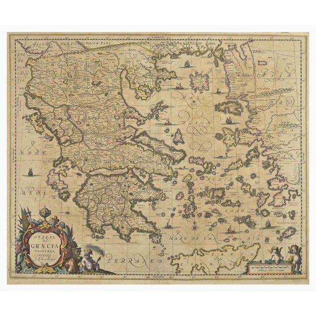 Johannes Janssonius, Antique Map of Greece, Etching, 1650s For Sale - Image 3 of 3