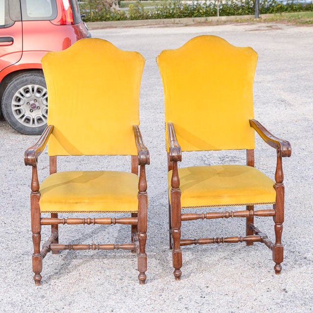 Armchairs in Carved Wood and Yellow Velvet, 1980s, Set of 2 For Sale - Image 12 of 18