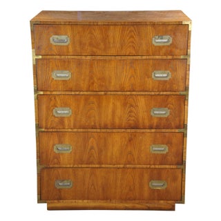 1975 Dixie Campaigner Walnut Highboy Chest of Drawers Campaign Dresser 767 For Sale