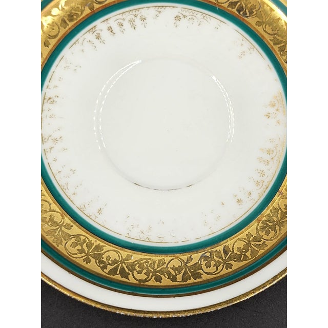 Metal Antique William Guerin & Co. Limoges France Porcelain Saucer Celeste Teal & Encrusted Gold c.1891-1932 For Sale - Image 7 of 18