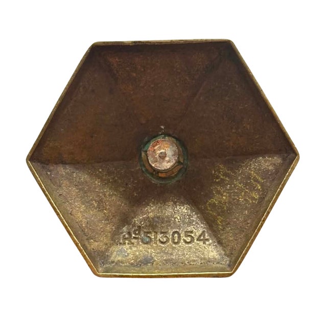 Vintage Solid Brass Hexagonal Candlestick With Faceted Stem, Mid-Century Modern For Sale - Image 4 of 4