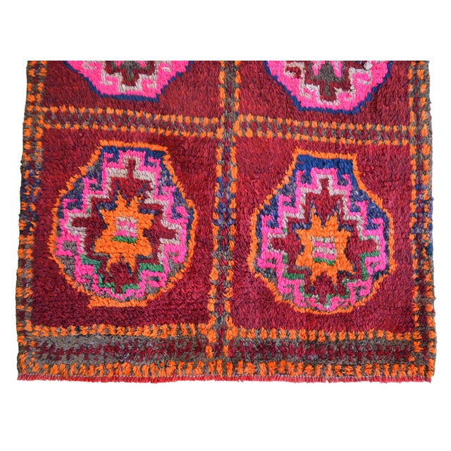 Deep Burgundy & Hot Pink Vintage Rug | 4x6 Turkish Rug Geometric Wool Kilim | Mid Century Tribal Accent - 3′10″ X 6′3″ For Sale - Image 9 of 11