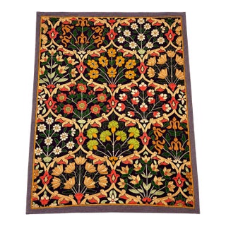 Large Vintage Silk Embroidered Floral Textile Wall Hanging | Arts & Crafts Inspired Botanical Tapestry For Sale