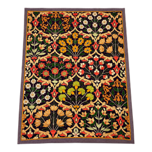 Large Vintage Silk Embroidered Floral Textile Wall Hanging | Arts & Crafts Inspired Botanical Tapestry