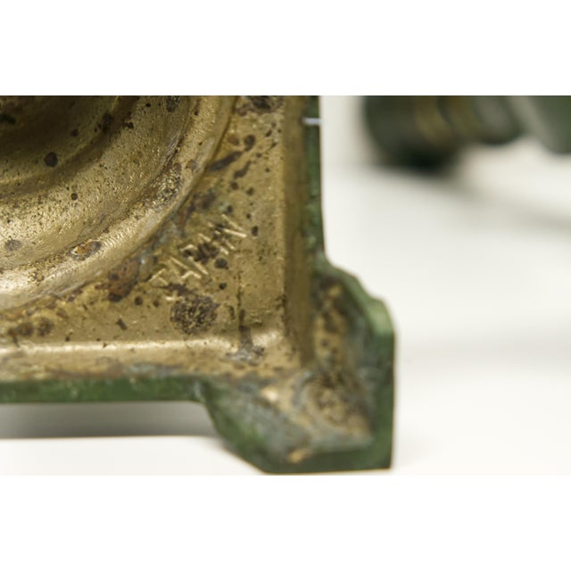 Army Green Faux Verdigris Patina Brass Candlesticks a Pair For Sale - Image 8 of 8