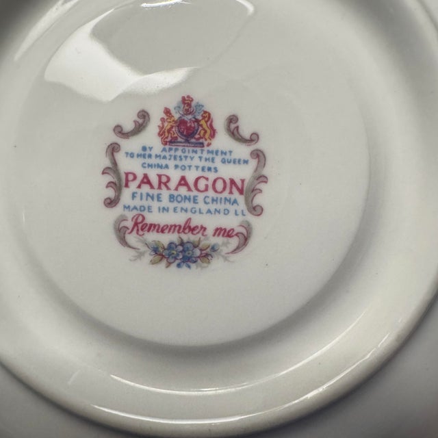 Vintage Paragon "Remember Me" Fine Bone China Teacup Trio – 3-Piece Set For Sale In Providence - Image 6 of 6