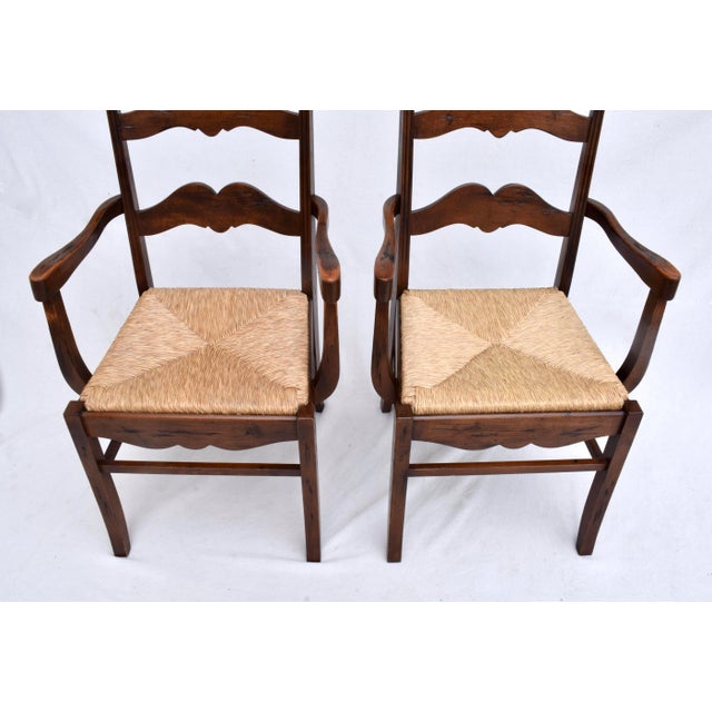 Late 20th Century Late 20th Century European Ladder Back Folk Rush Seat Arm Chairs For Sale - Image 5 of 11