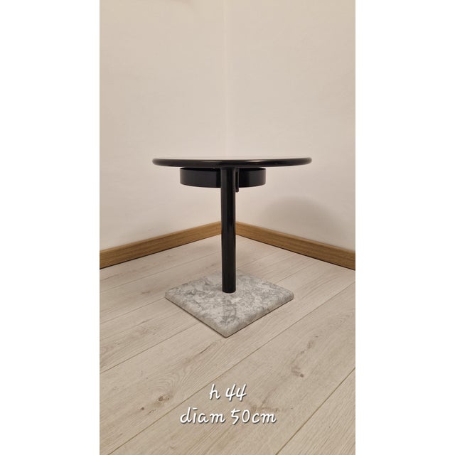 Black Lacquered Wooden Top Swivel Coffee Table with White Marble Base, Iron Stem and Storage, 1960s For Sale - Image 13 of 18