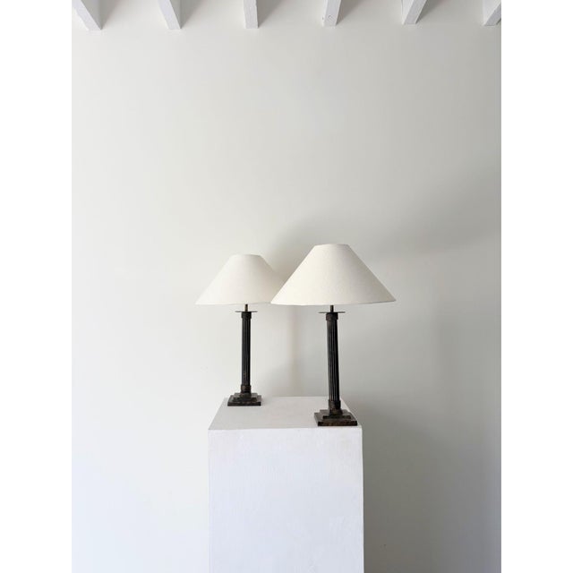 Black Cast Metal Column Lamps with Reeded Detail, 1980s, Set of 2 For Sale - Image 8 of 8