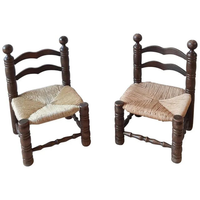 Wood Set of Finca Style Chairs with Wicker Upholstery by Charles Dudouyt, 1940s For Sale - Image 7 of 7