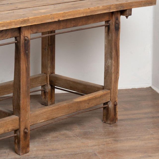 19th Century Long Rustic Work Console Table Kitchen Island For Sale - Image 13 of 14