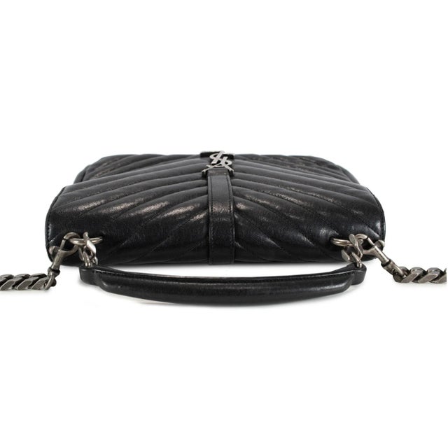 Saint Laurent College Medium Black Quilted Leather Top Handle Crossbody Bag For Sale In Houston - Image 6 of 11