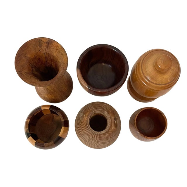 Wood Vintage MCM Hand-Turned Wood Vases & Containers. Set of 6 For Sale - Image 7 of 7