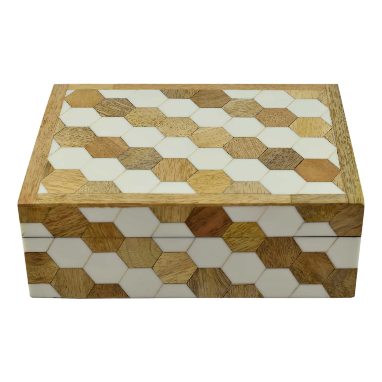 Late 20th Century Geometric Mosaic Style Wooden Decorative Storage Box ...