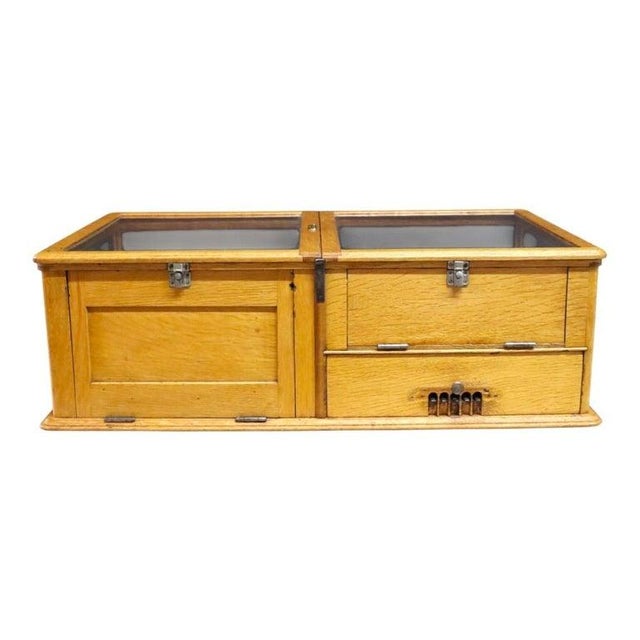1910s 1910s Waddell Wooden Ware Works Oak Country Store Display Case & Cash Register Drawer For Sale - Image 5 of 16