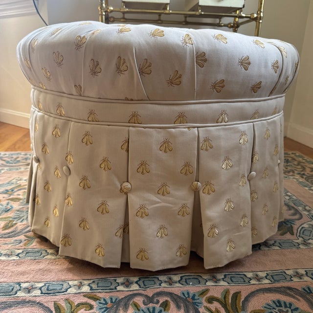 Alabaster Early 21st Century Napoleonic Golden Bee Tufted Ottoman For Sale - Image 8 of 12