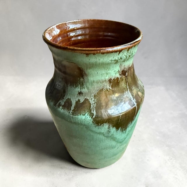Vintage Studio Art Drip Glaze Green Pottery Vase. For Sale - Image 4 of 6