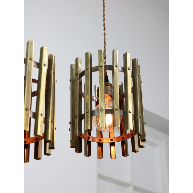 Goldenrod Vintage Italian Brass Cage Pendant Lamp, 1970s For Sale - Image 8 of 16