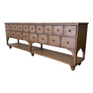Lucy Reclaimed Elm Wood Console With 18 Drawers in Natural Finish For Sale