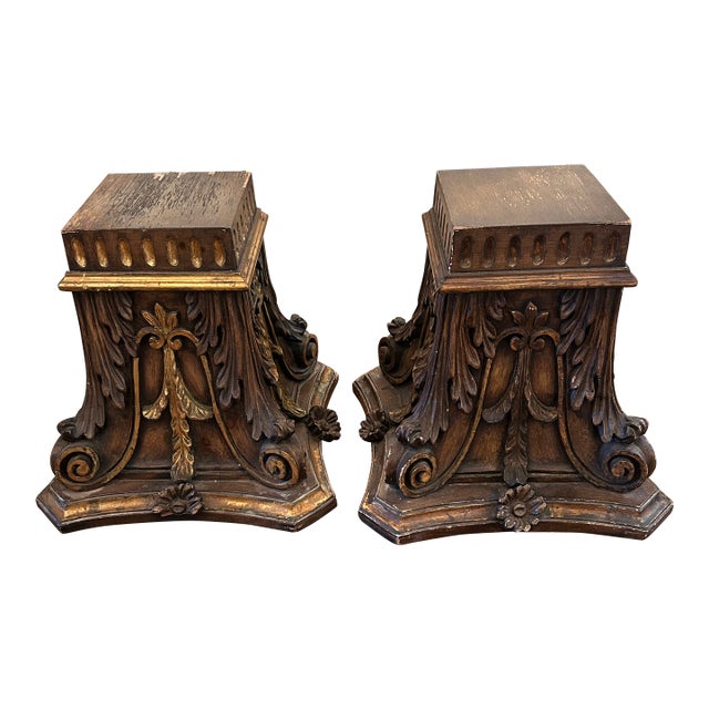 Carved Wood Architectural Fragments Accent Cocktail Tables -a Pair For Sale