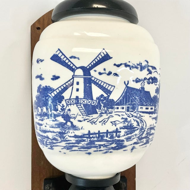 Wood 1940s Vintage Boho Chic Gustavian Delft Coffee Grinder Kitchen Accessory, Wall Mounted. For Sale - Image 7 of 10