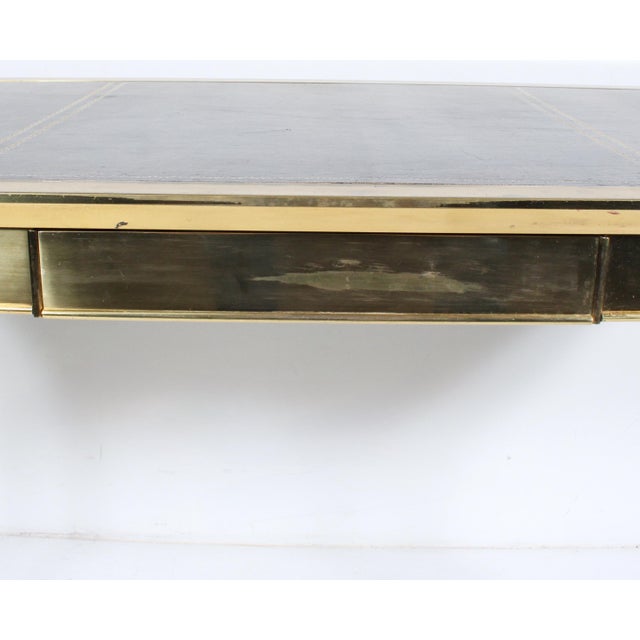 Metal Italian Modern Brass Desk With Inset Bordered Leather Surface For Sale - Image 7 of 18