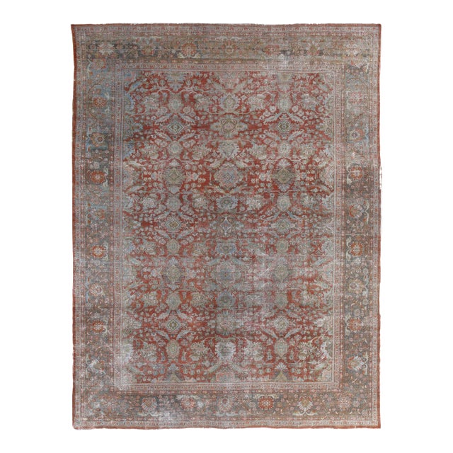 Antique Persian Sultanabad Carpet, Handmade Oriental Rug, Light Blue, Rust, Gray For Sale
