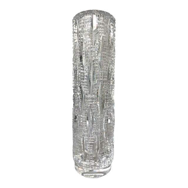 Signed Vladimír Žahour Monumental Hand Cut Czech Crystal Vase, 13.75” For Sale