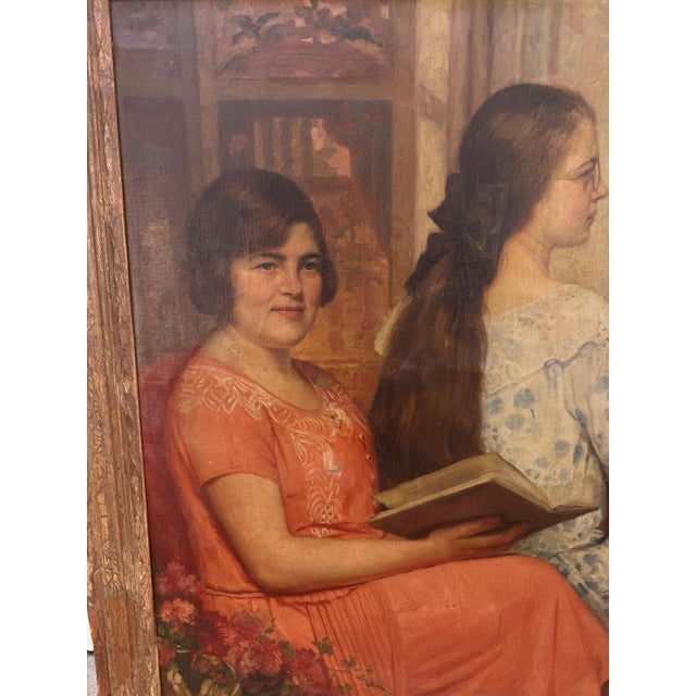 1920s Antique Extra Large Portrait of a Family Oil Painting- 42 X 56”, Framed For Sale In Los Angeles - Image 6 of 12