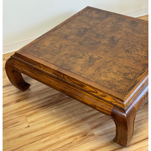 Wood Vintage Burlwood Henredon Style Ming Leg Coffee Table For Sale - Image 7 of 10