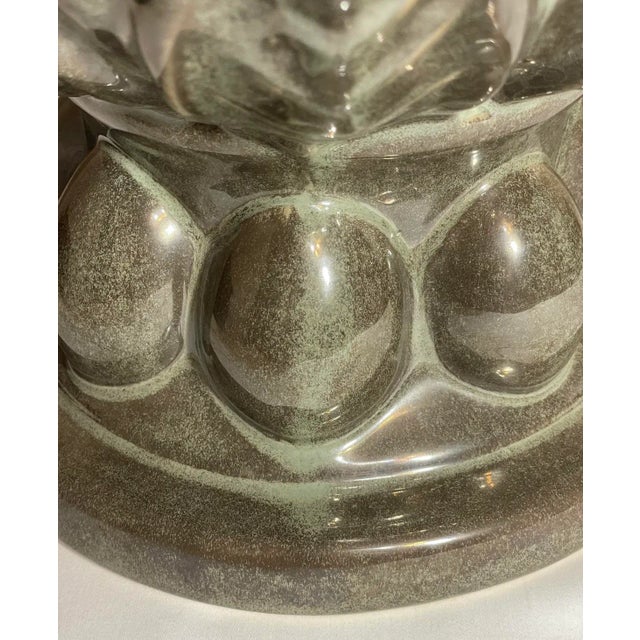 Ceramic Artichoke Form Large Ceramic Pedestal Vase Cachepot Patinated Green Glaze For Sale - Image 7 of 10