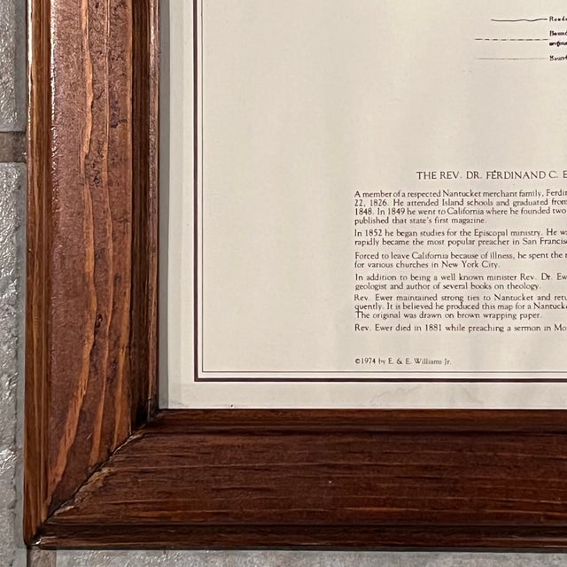 Vintage Framed 1974 Historical Map of Nantucket, Tuckernuck, Gravelly, and Muskeget by Reverend F C Ewer For Sale - Image 11 of 17